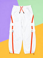 White Cargo Jogger Pants with Orange Side Stripes