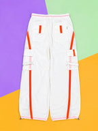 White Cargo Jogger Pants with Orange Side Stripes