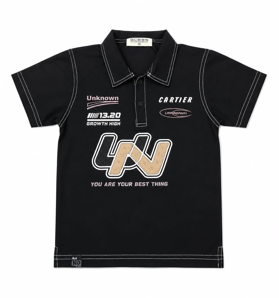 Boys Black Graphic Polo T-Shirt