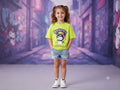 Kids Neon Green Kuromi Graphic Cotton Half Sleeve T-Shirt