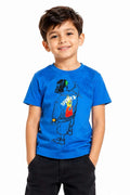 Boys Blue Graphic Printed Half Sleeve Round Neck T-Shirt
