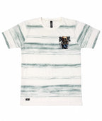 Boys White Striped Teddy Print Half Sleeve Round Neck T-Shirt