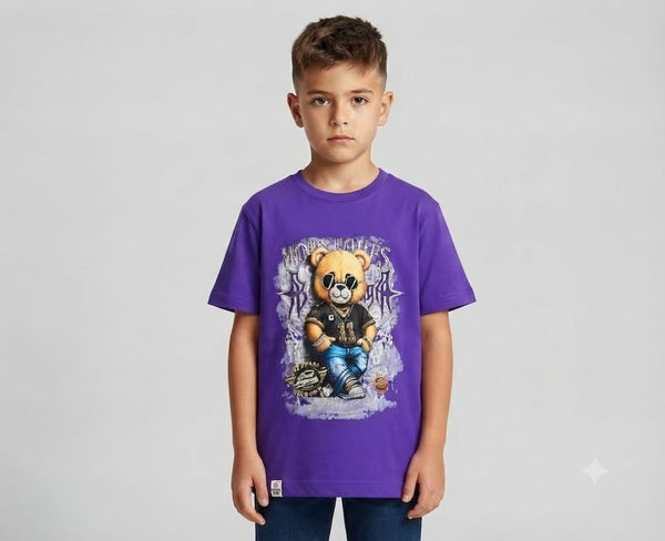 Purple Teddy Graphic Printed Half Sleeve Round Neck T-Shirt