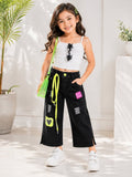 GIRLS BLACK FANCY DENIM JEANS WITH NEON ACCENTS