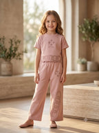 GIRLS PINK GRAPHIC T-SHIRT AND WIDE-LEG TROUSER CO-ORD SET