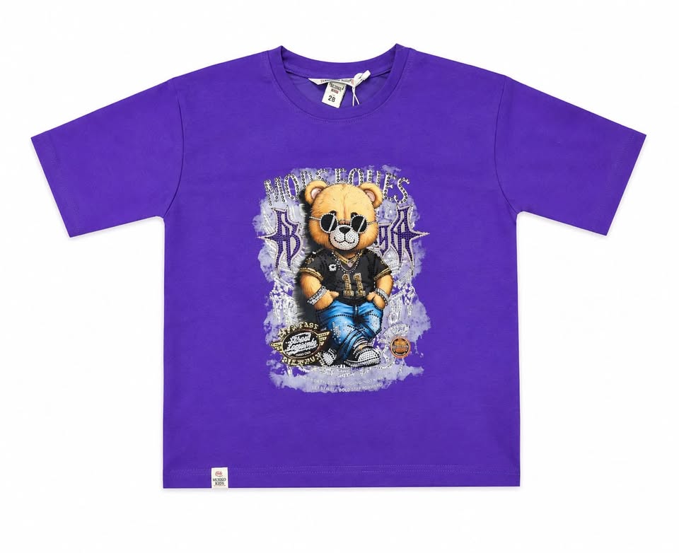 Purple Teddy Graphic Printed Half Sleeve Round Neck T-Shirt