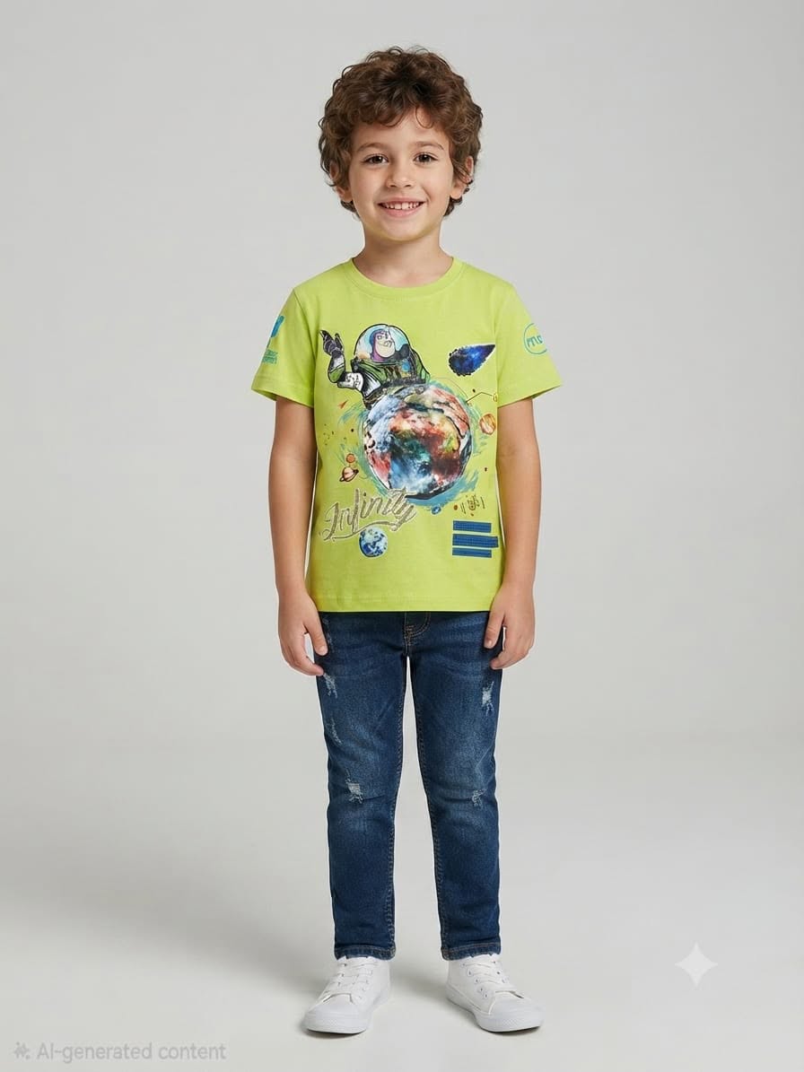 Kids Neon Green Space Adventure Graphic T-Shirt
