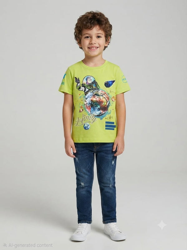 Kids Neon Green Space Adventure Graphic T-Shirt