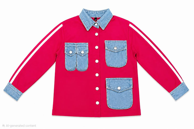 Girls Pink Denim 3 Pocket Shirt Jacket
