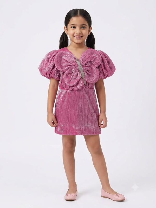 PINK PLISSE MIDI BUTTERFLY DESIGN