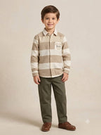 Boys Cream & Beige Broad Striped Shirt