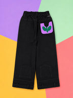 Girls Solid Black Wide Leg Denim Jeans
