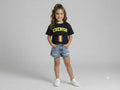 Kids Black Cherish Printed Cotton Half Sleeve T-Shirt with Front Zip Pocket