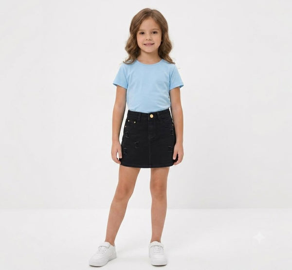 Girls' Black Denim Utility Skort with Drawstring