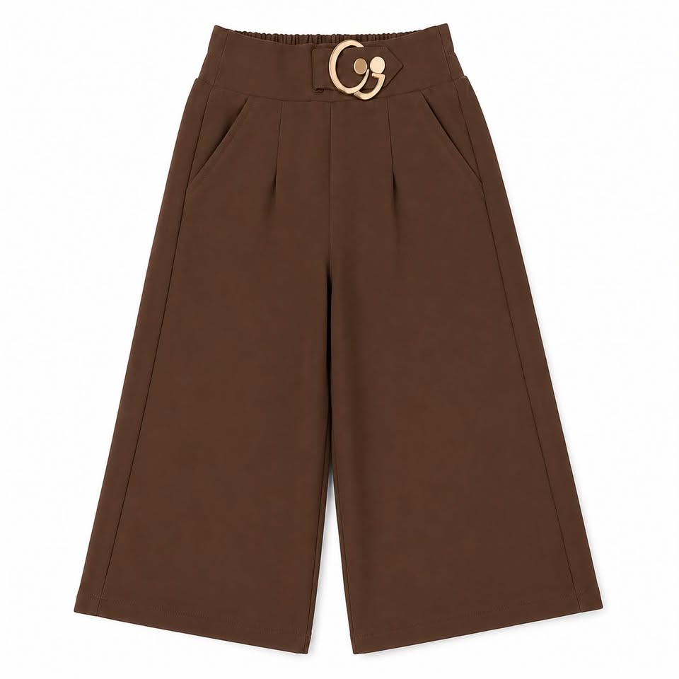 Olive Green Wide Leg Korean Pants with Decorative Buckle