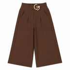 Olive Green Wide Leg Korean Pants with Decorative Buckle