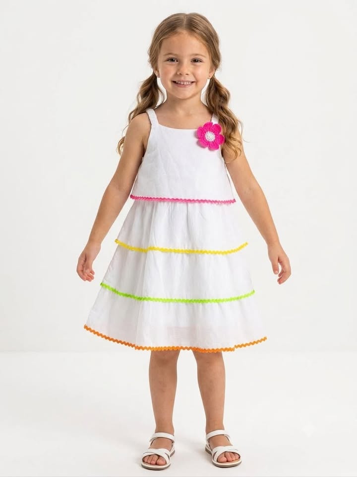GIRLS WHITE TIERED SPAGHETTI STRAP MIDI DRESS
