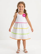 GIRLS WHITE TIERED SPAGHETTI STRAP MIDI DRESS