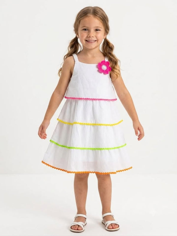 GIRLS WHITE TIERED SPAGHETTI STRAP MIDI DRESS