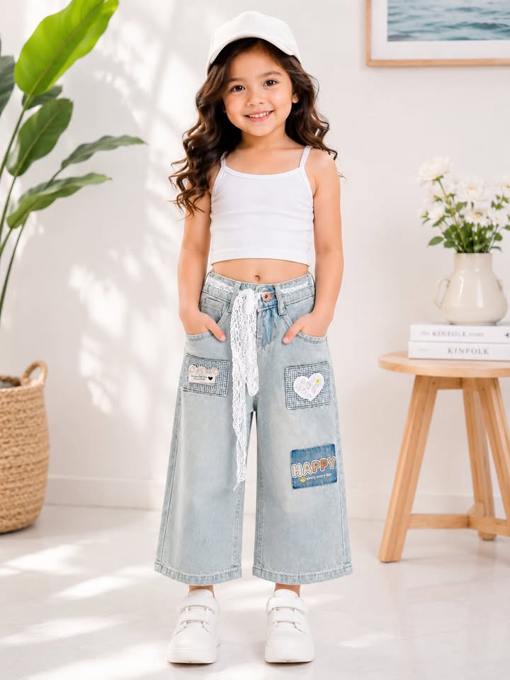 GIRLS GREY FANCY DENIM JEANS WITH HEART DETAIL