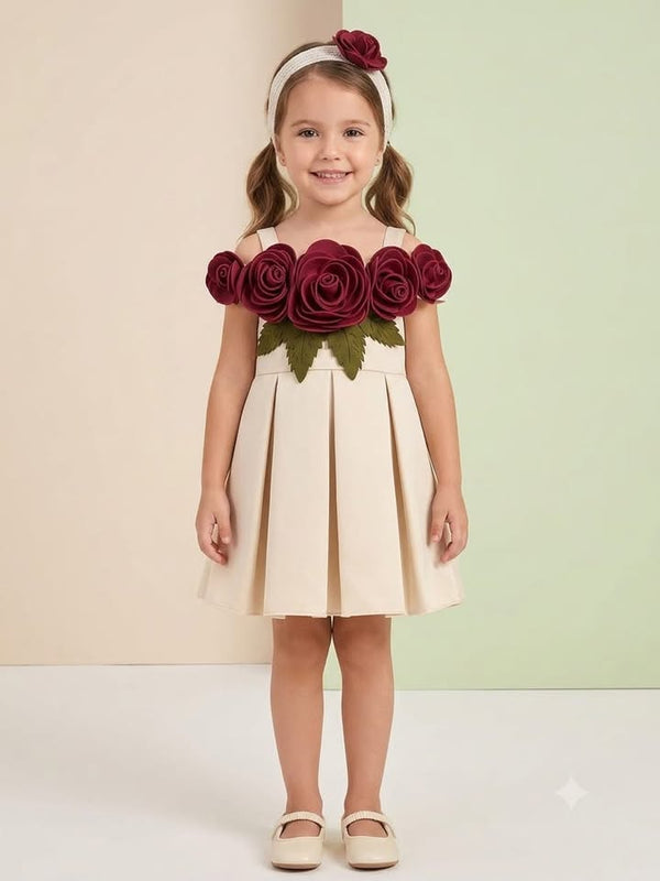 Baby Girls Cream Flower Frock with Matching Booties