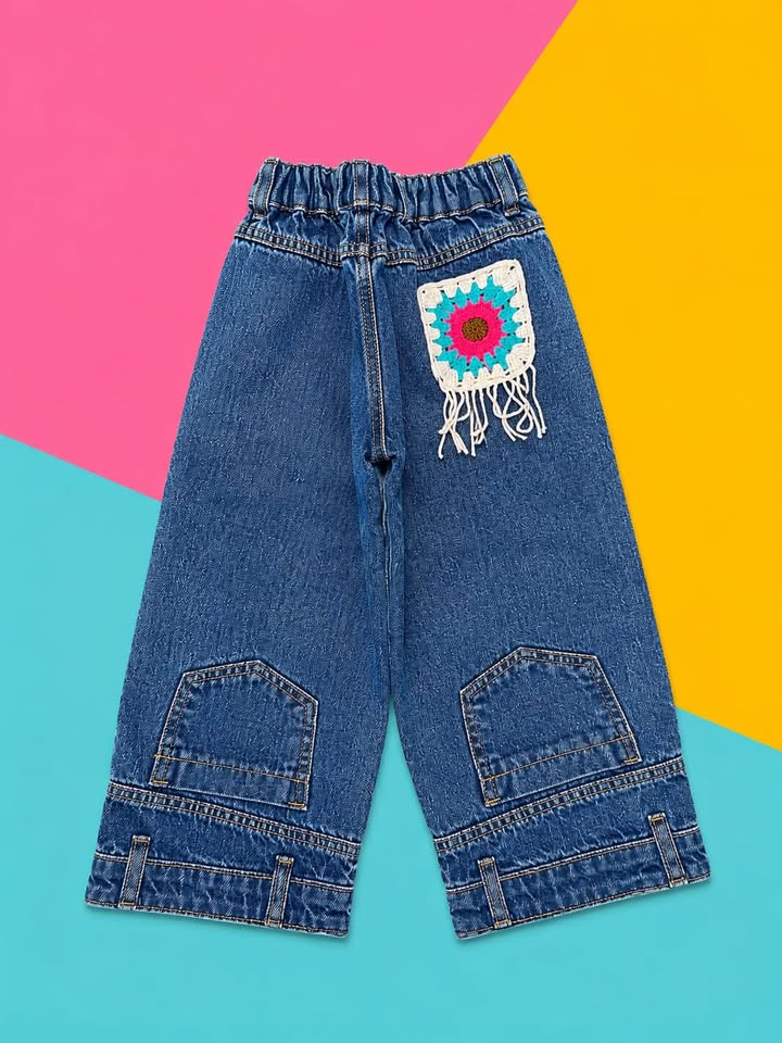 Girls Dark Wash Wide Leg Denim Jeans