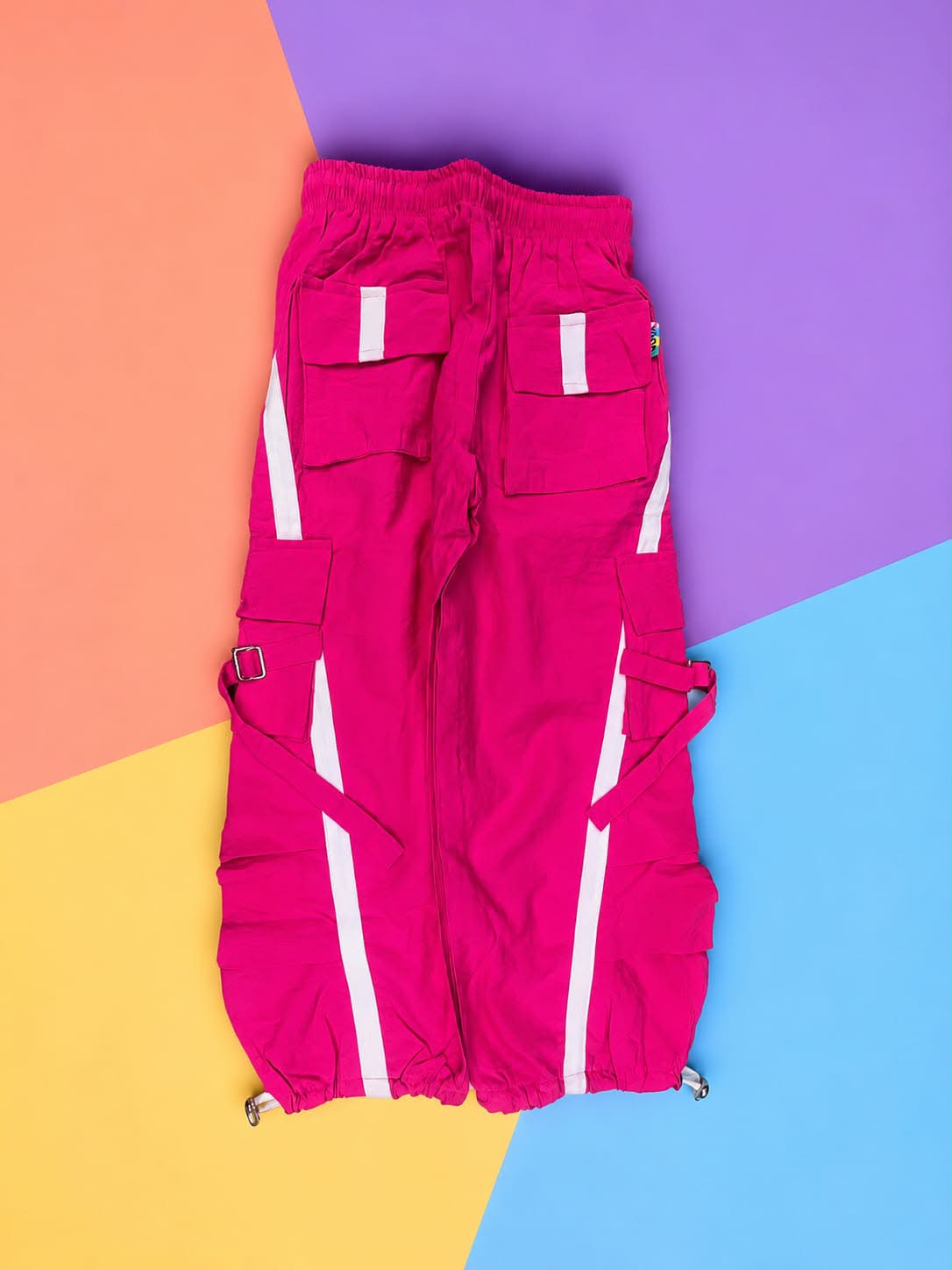 Kids Hot Pink Cargo Jogger Pants with White Side Stripes