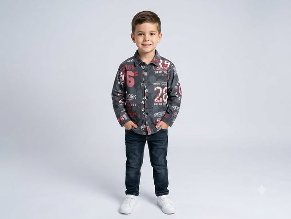 Boys Black Patterned Long-Sleeve Shirt