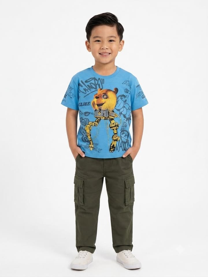 Boys' Blue Graphic Print Half Sleeve Cotton T-Shirt