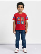 Boys Red Graphic Printed Half Sleeve Cotton T-Shirt