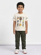 Boys Cream Cartoon Graphic Printed Half Sleeve Cotton T-Shirt