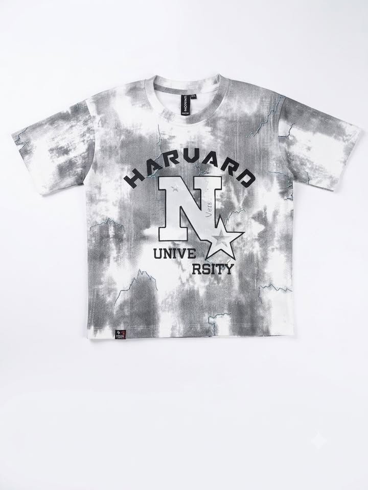 Boys' Grey Tie-Dye Graphic Print Half Sleeve Cotton T-Shirt