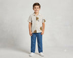 Boys Sunflower Print Short-Sleeve Striped Shirt