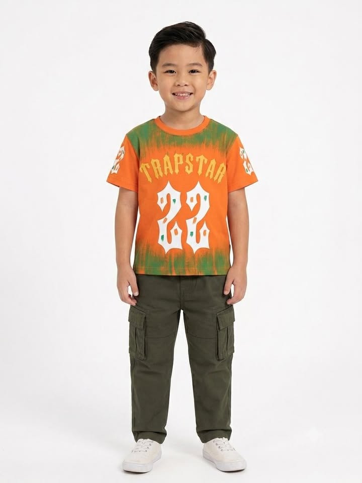 Boys' Orange Graphic Print Half Sleeve Cotton T-Shirt