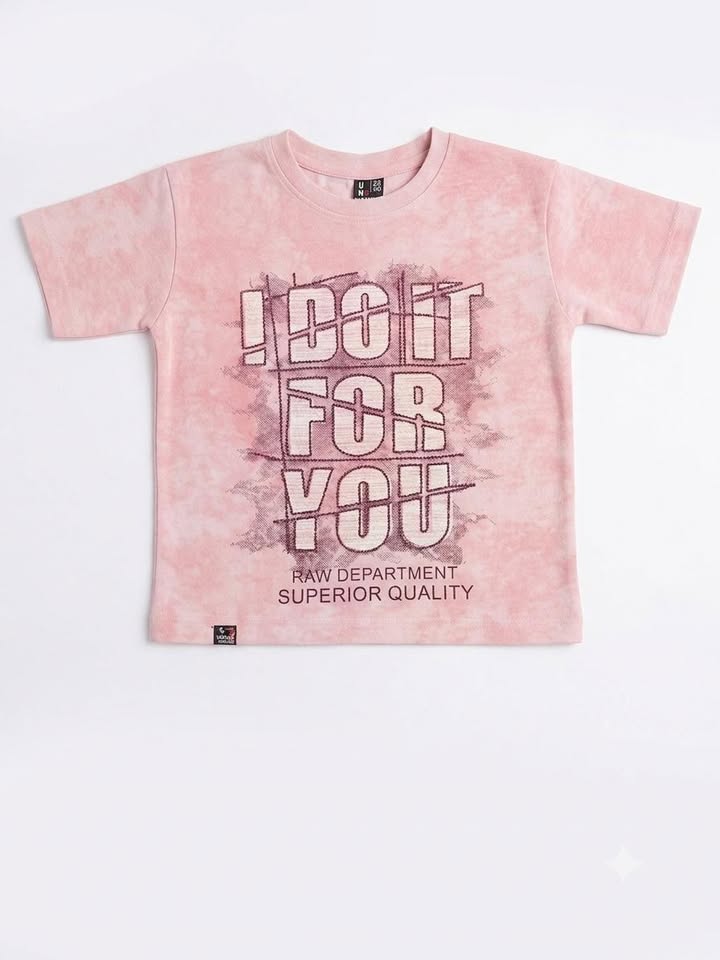 Boys Pink Tie-Dye Typography Print Cotton T-Shirt