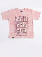 Boys Pink Tie-Dye Typography Print Cotton T-Shirt