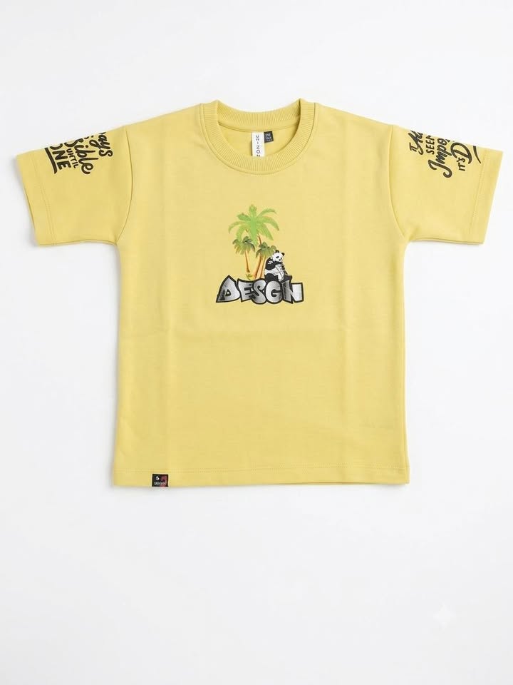 Boys' Yellow Graphic Print Half Sleeve Cotton T-Shirt