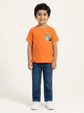 Boys' Orange Graphic Print Half Sleeve Cotton T-Shirt