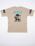 Boys Beige Cartoon Graphic Printed Half Sleeve Cotton T-Shirt