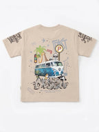 Boys' Beige Graphic Print Half Sleeve Cotton T-Shirt