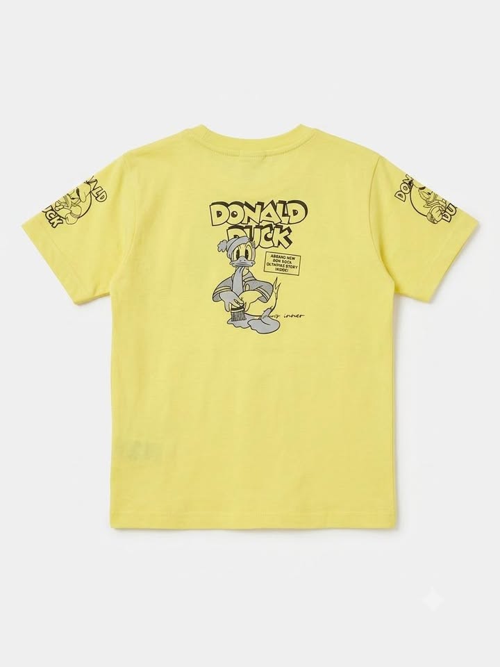 Yellow Donald Duck Graphic Printed Half Sleeve Cotton T-Shirt