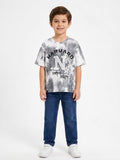 Boys' Grey Tie-Dye Graphic Print Half Sleeve Cotton T-Shirt