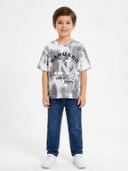 Boys' Grey Tie-Dye Graphic Print Half Sleeve Cotton T-Shirt
