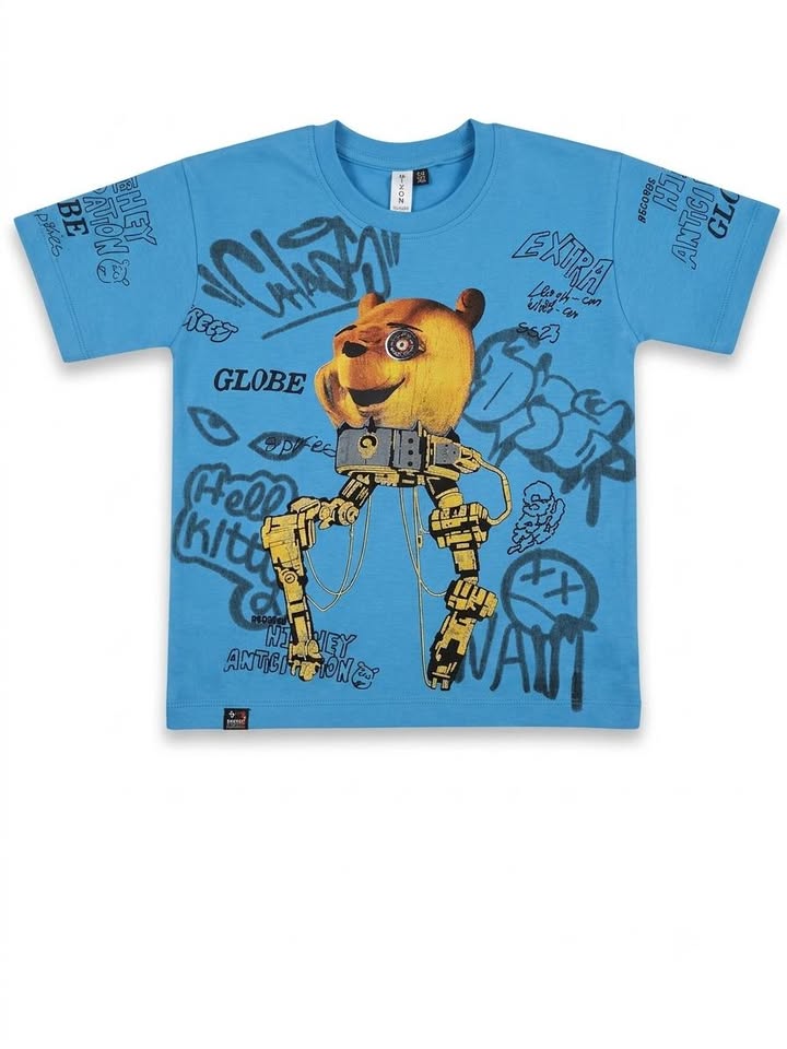 Boys' Blue Graphic Print Half Sleeve Cotton T-Shirt