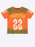 Boys' Orange Graphic Print Half Sleeve Cotton T-Shirt