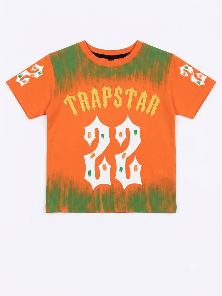 Boys' Orange Graphic Print Half Sleeve Cotton T-Shirt