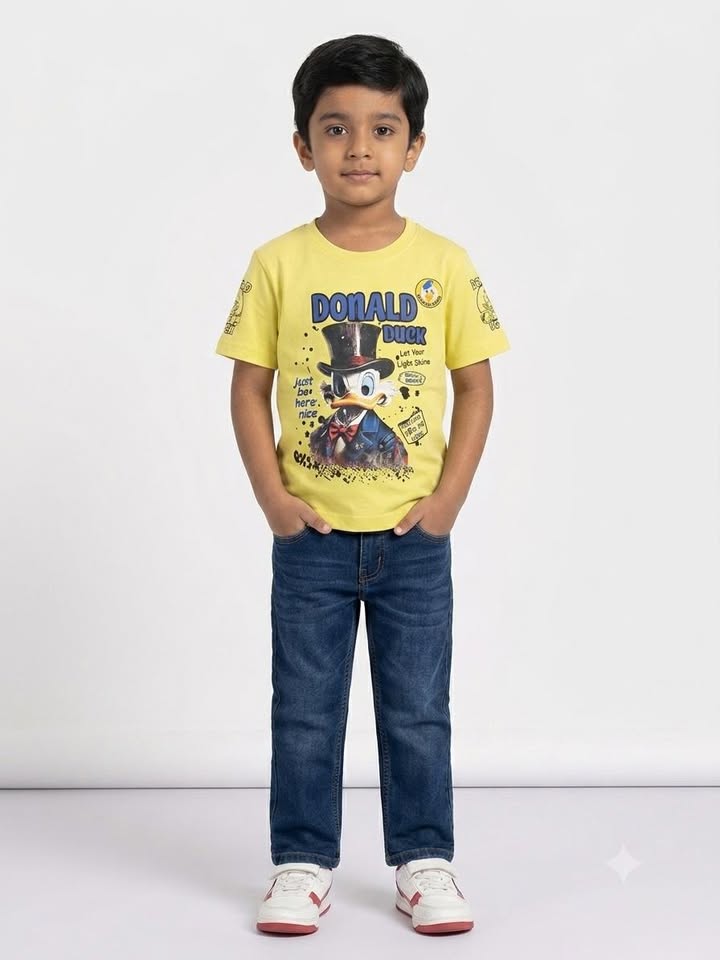Yellow Donald Duck Graphic Printed Half Sleeve Cotton T-Shirt