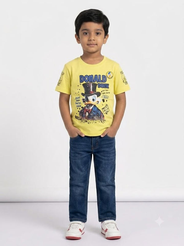 Yellow Donald Duck Graphic Printed Half Sleeve Cotton T-Shirt