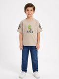 Boys' Beige Graphic Print Half Sleeve Cotton T-Shirt