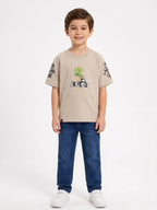 Boys' Beige Graphic Print Half Sleeve Cotton T-Shirt